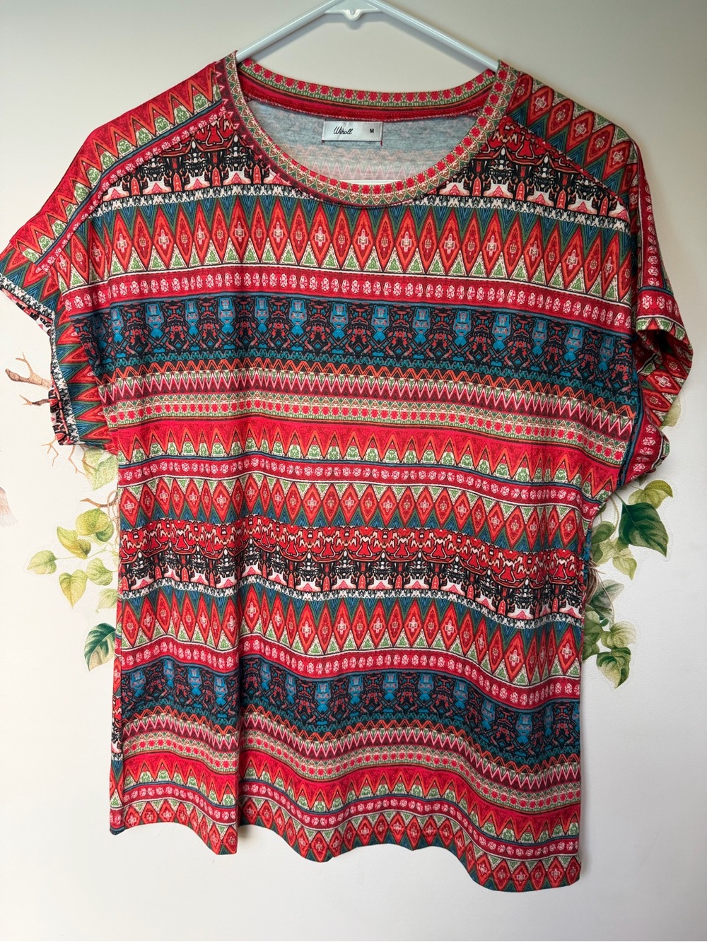 Women's Red Aztec Print Short Sleeve Blouse